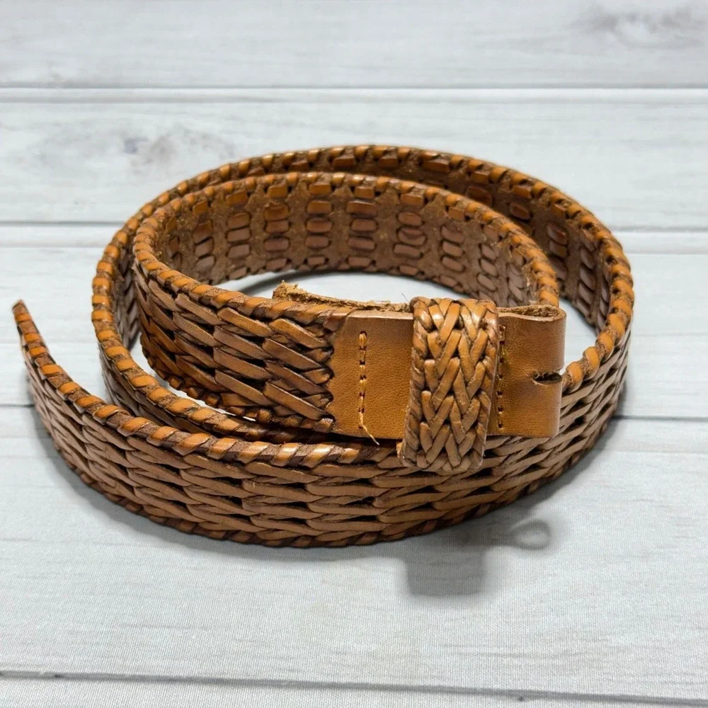 Polo Ralph Lauren Belt Strap Men 34 Tan Braided Woven Leather Hand Crafted
